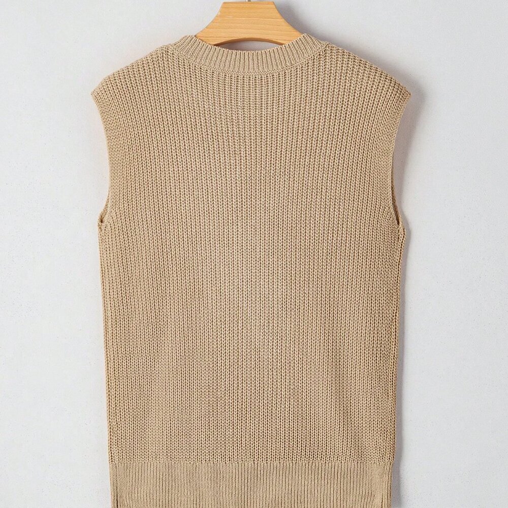 Khaki Casual Women's Western Cowboy Embroidery Round Neck Sleevless Sweater vest - Picture 4 of 8